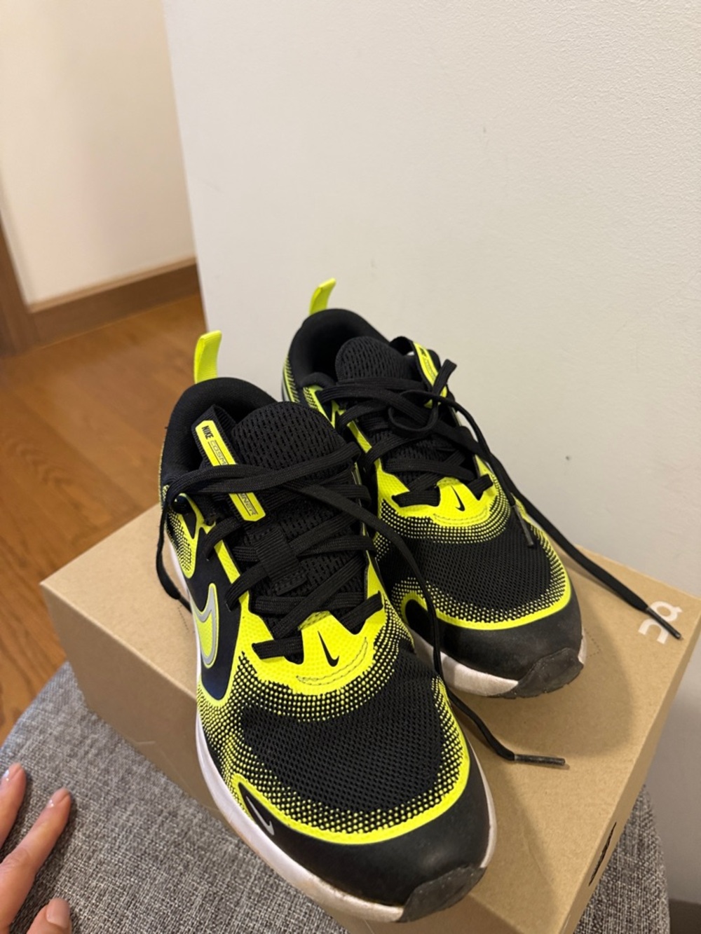 Nike Kids Black and Neon Yellow Athletic Sneakers